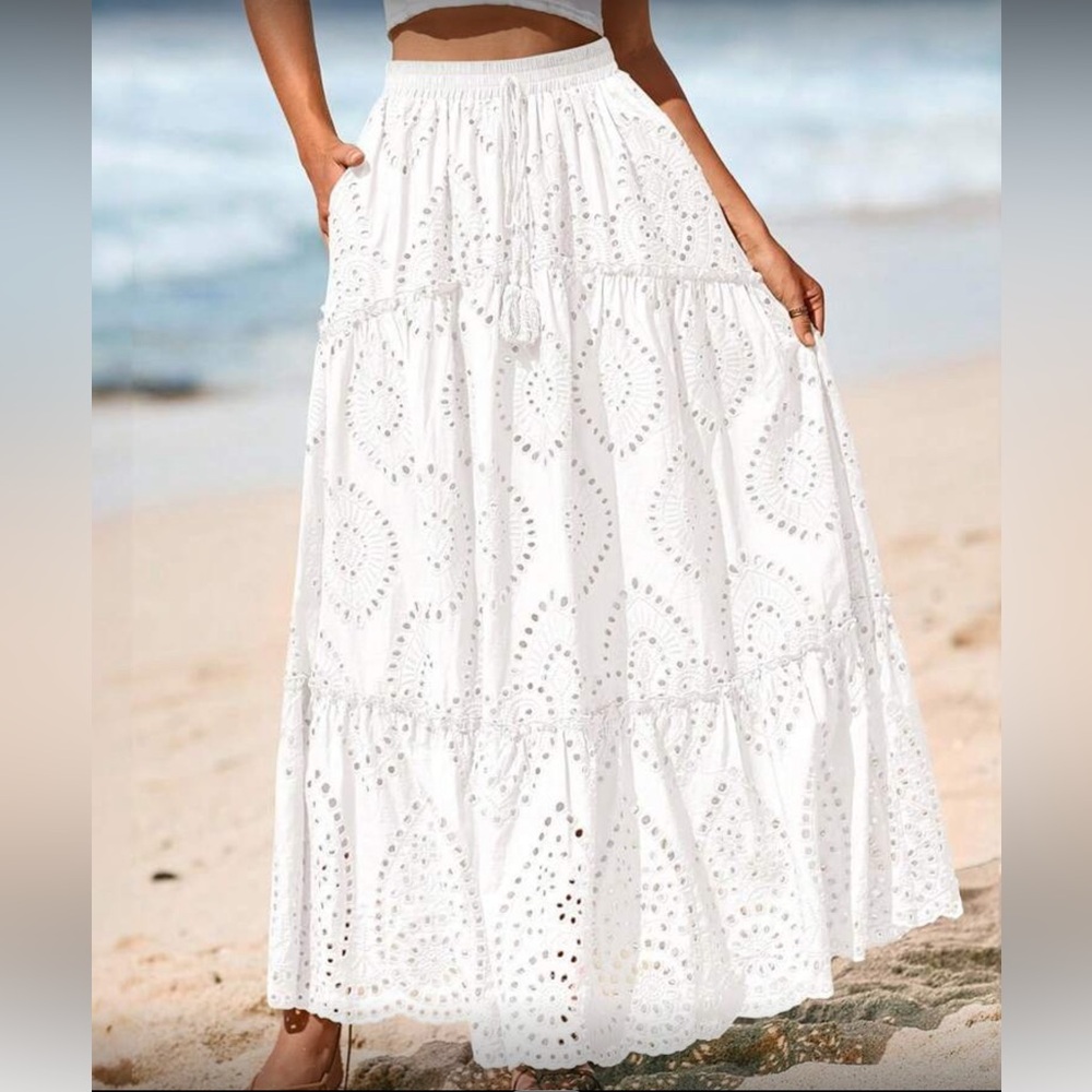 Stunning White EyeleMaxi Skirt